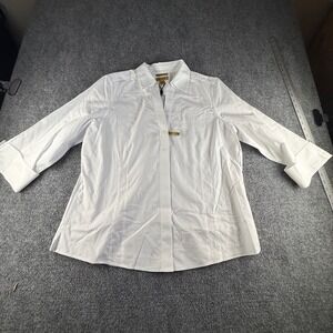 Investments Gold Label Womens White Non-Iron 3/4 Sleeve Button Down Shirt 18